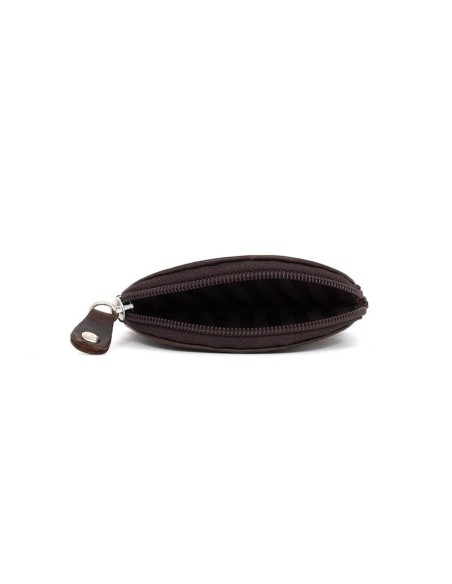 Cartera de piel con costura en contraste color marrón