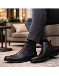 Botines Chelsea de piel con elástico lateral color negro