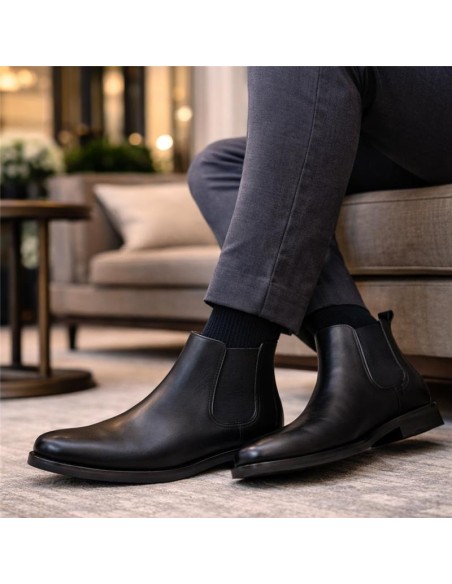 Botines Chelsea de piel con elástico lateral color negro