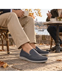 Blue leather boat shoe