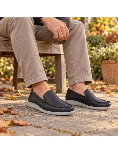 Black leather boat shoe
