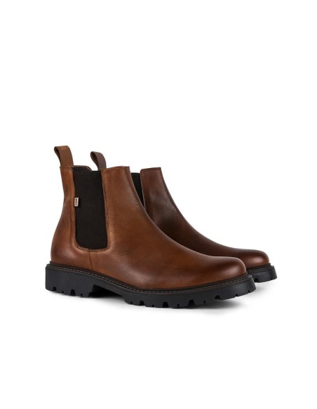 Botines Chelsea de piel con elástico lateral color cuero