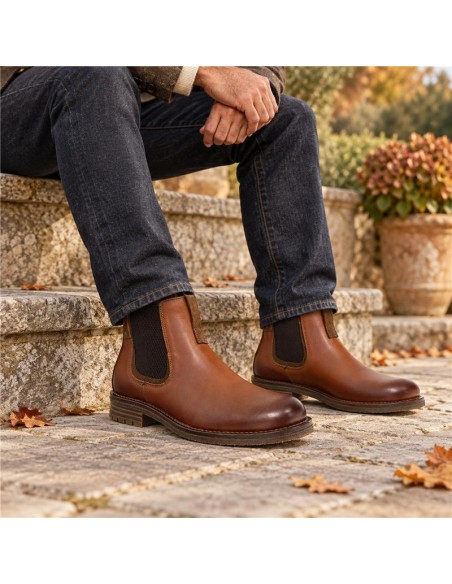 Botines Chelsea de piel con elástico lateral color cuero