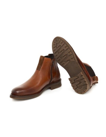 Botines Chelsea de piel con elástico lateral color cuero