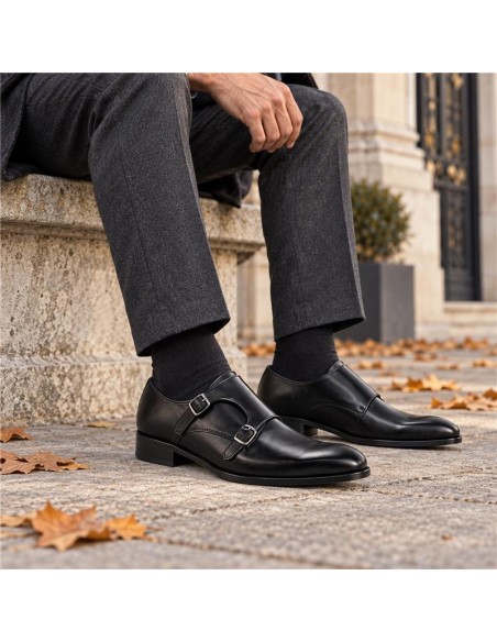 Black leather monkstrap