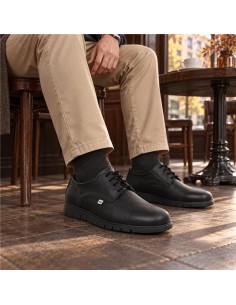 Black leather derby