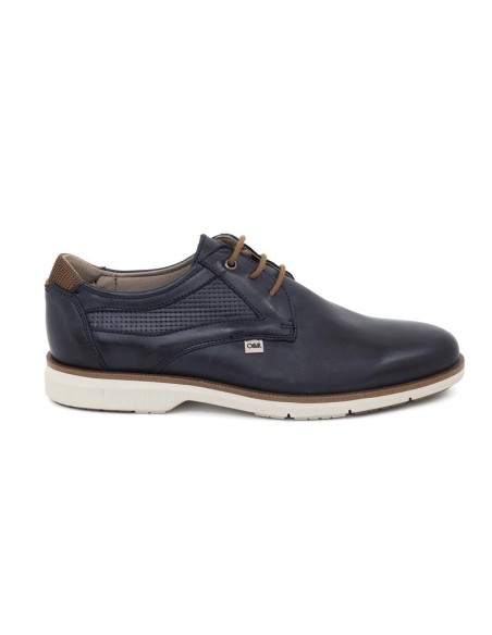 Derby casual de piel patrón grabado color azul