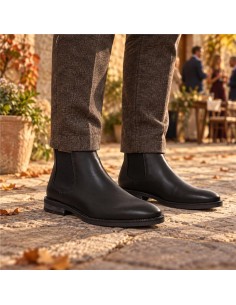 Black leather chelsea boots