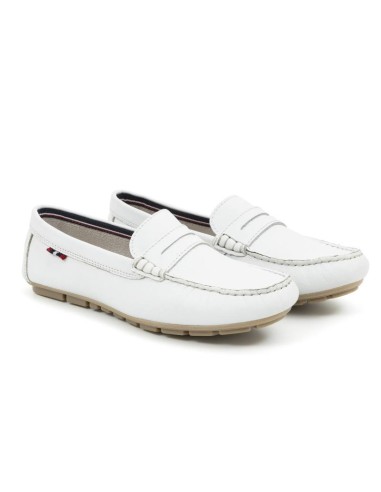 White leather women's moccasins
