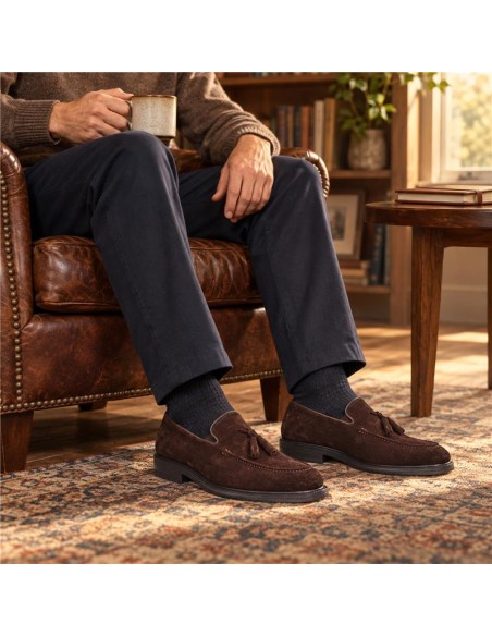 Mocasín de piel con antifaz color cuero