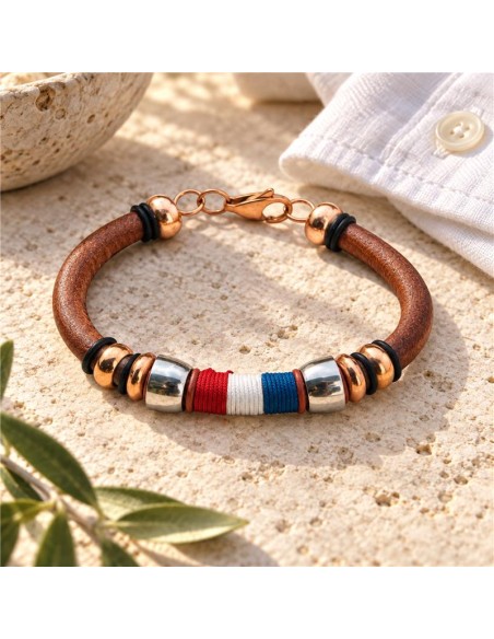 Brazalete de cuero acabado a mano color cuero