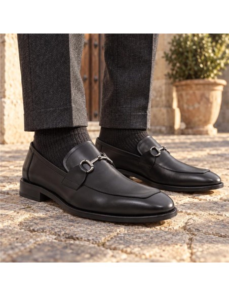 Black leather moccasin