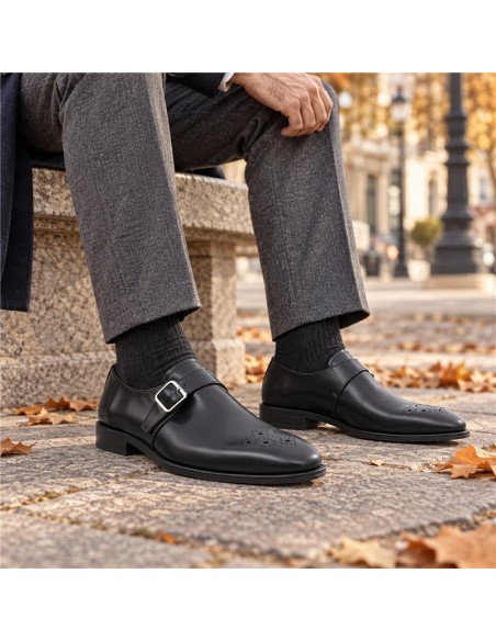 Black leather monkstrap