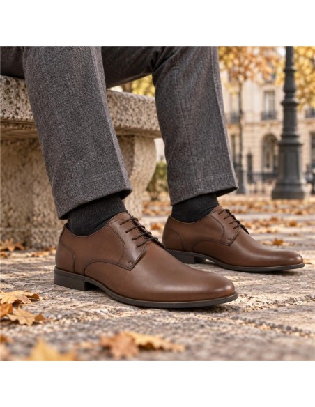 Derby de piel liso color cuero