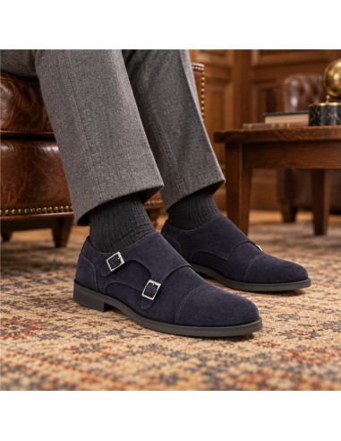 Zapato con hebilla de ante con dos  hebillas color azul