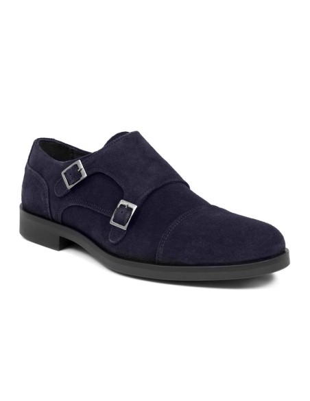 Zapato con hebilla de ante con dos  hebillas color azul