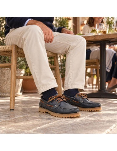 Blue leather boat shoe