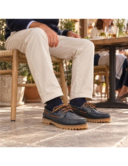 Blue leather boat shoe