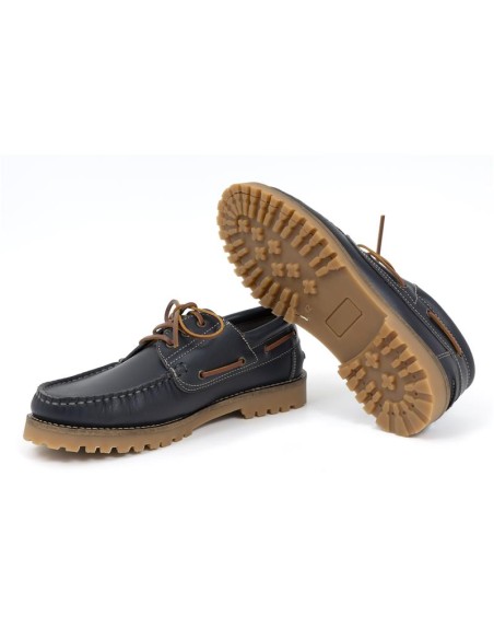 Blue leather boat shoe