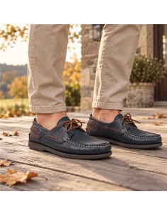 Blue leather boat shoe