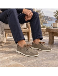 Grey leather boat shoe
