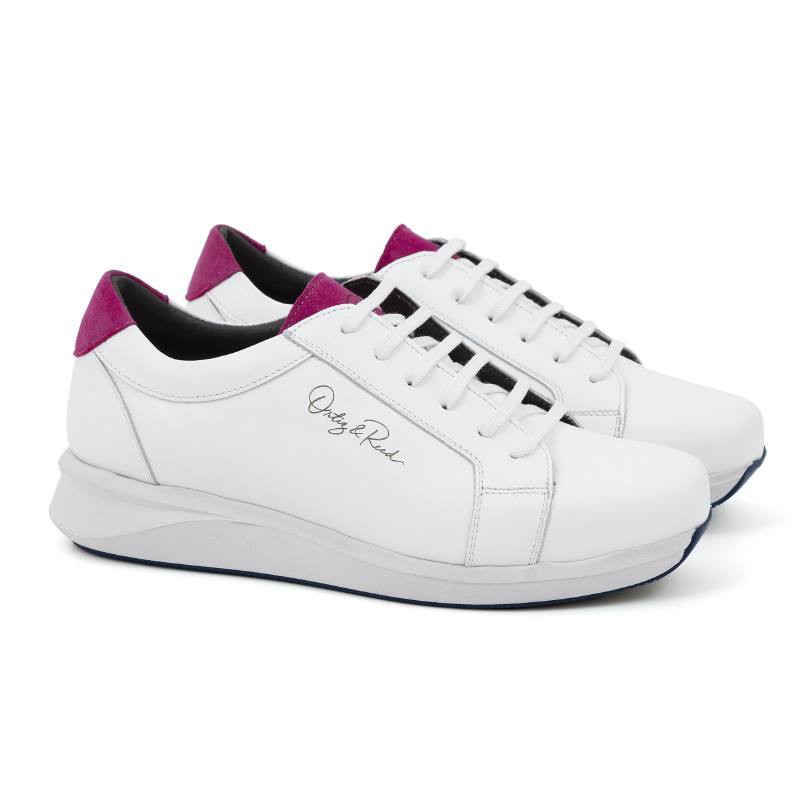 white leather Women's sport shoe W-LOREED-BLANCO-PINK