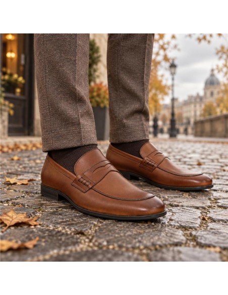 Brown leather moccasin