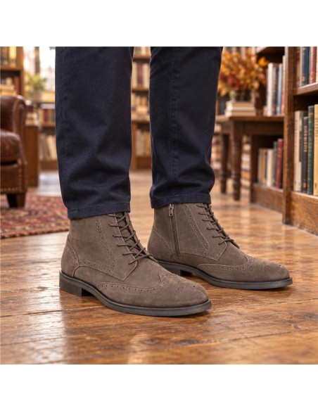 Botín de nobuck semi-brogado color gris