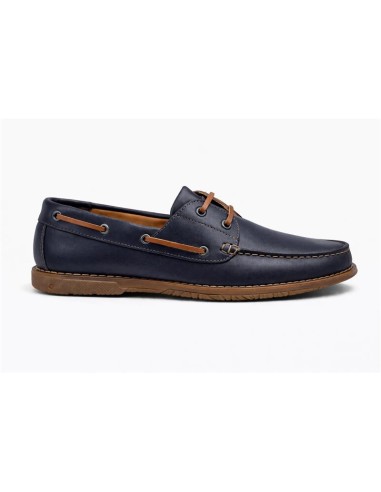 Blue leather boat shoe