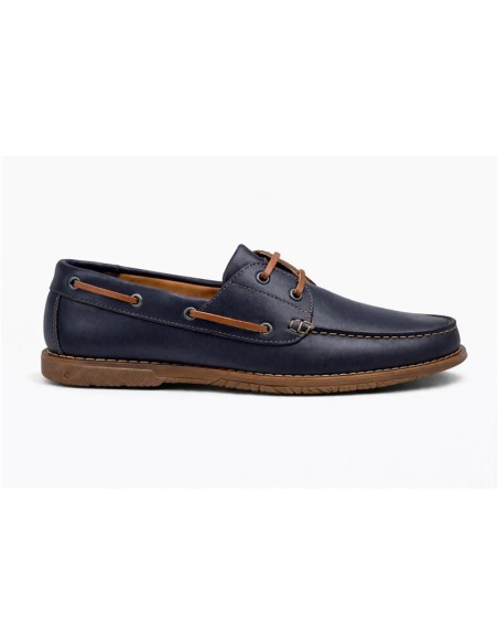 Blue leather boat shoe
