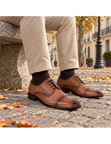 Derby de piel con plantilla extraible color cuero