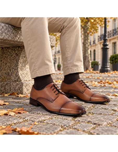 Derby de piel con plantilla extraible color cuero