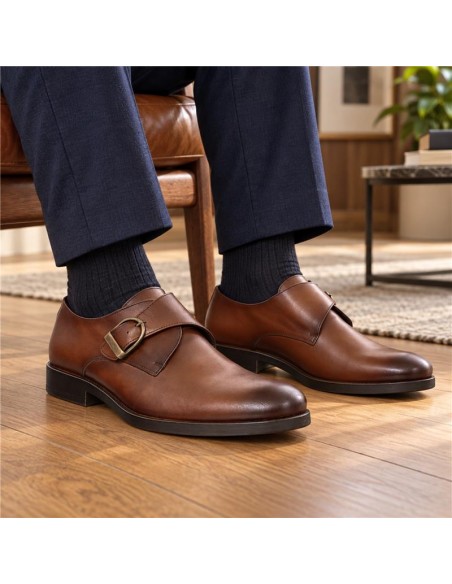 chaussure avec boucle de peau marron PEROLA-CUERO