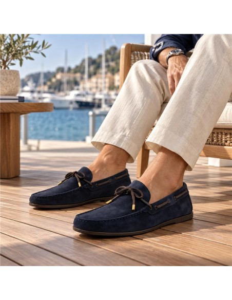Blue suede moccasin