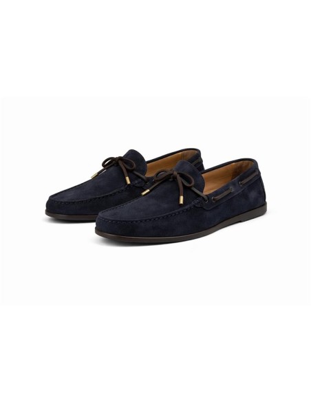 Mocasín de ante con cordón de piel color azul