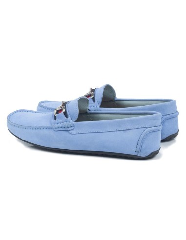 Mocasín de ante cosido artesano color azul