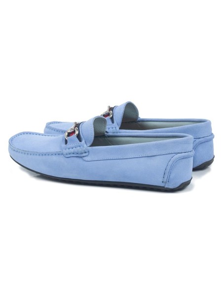 Mocasín de ante cosido artesano color azul