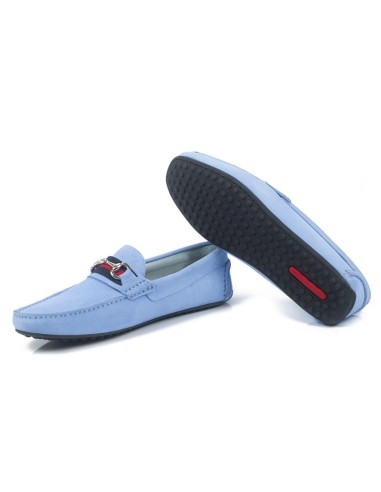 Mocasín de ante cosido artesano color azul