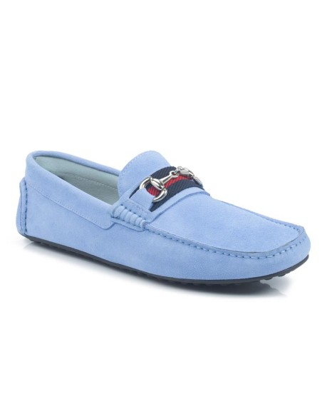 Mocasín de ante cosido artesano color azul
