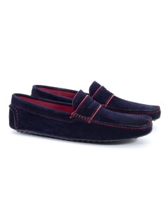 Mocasín de ante con costura en contraste color azul 2