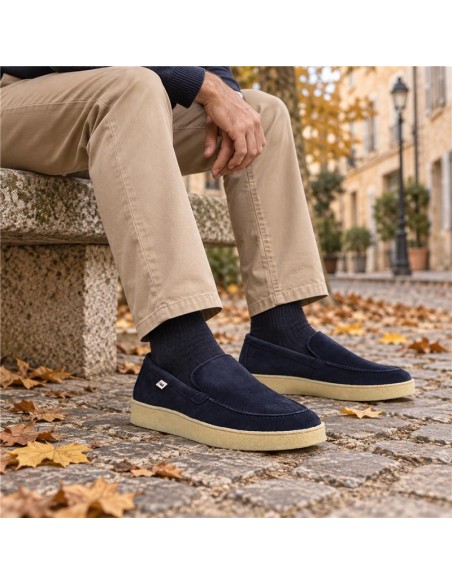 Blue suede moccasin