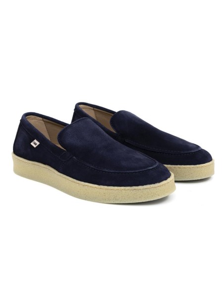 Mocasín de ante con costura color azul