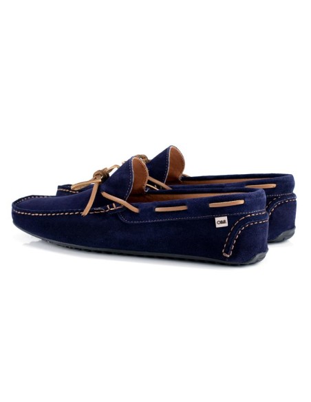 Mocasín de ante con cordones en contraste color azul