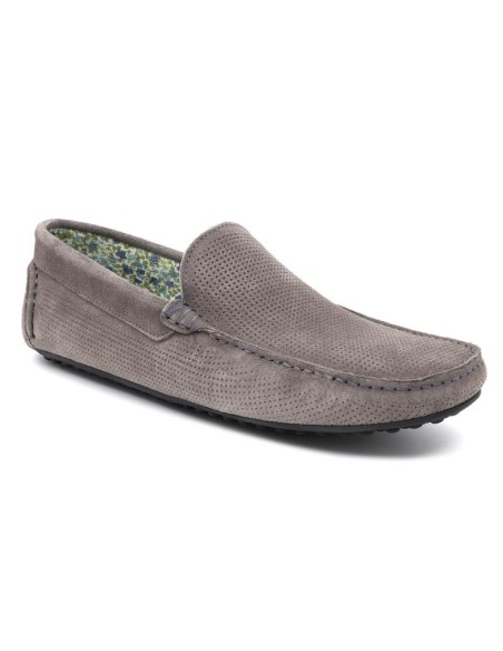 Mocasín de ante cosido artesano color gris