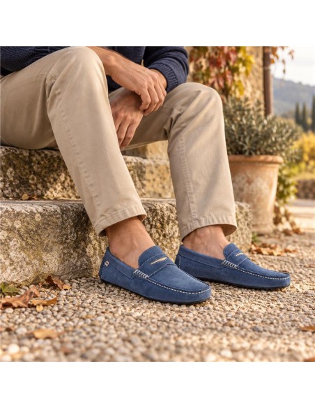 Blue suede moccasin