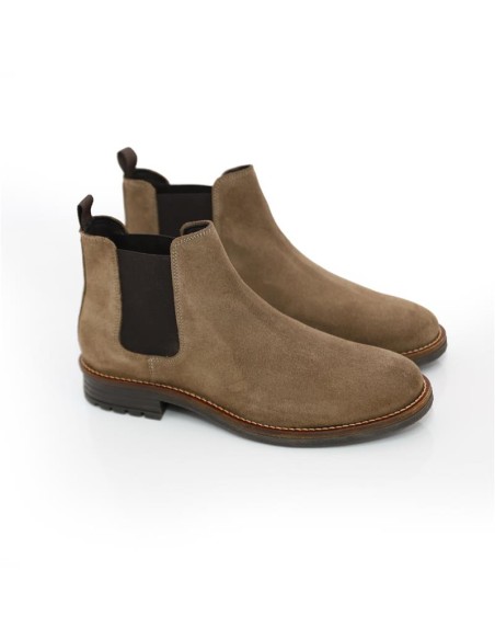 Botines Chelsea de ante con elástico lateral color beige