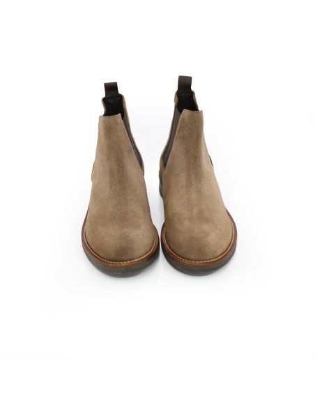 Botines Chelsea de ante con elástico lateral color beige