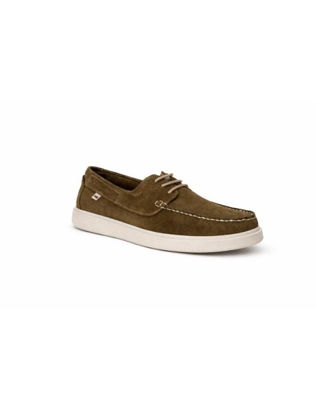 Green suede boat shoe