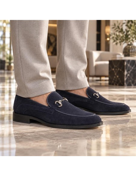 Mocasín de ante de piso antideslizante color azul