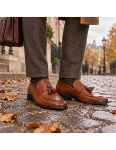 Mocasín de piel de piso antideslizante color marrón